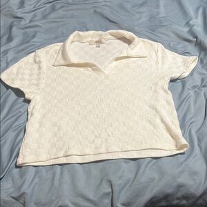 Atelier Sona Cream Textured Short Sleeve Top